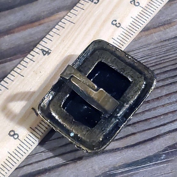 Antique Brass Mother of Pearl Black Resin Domed Cocktail Statement Ring #E2 - Picture 8 of 8